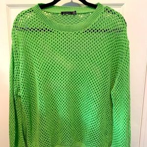 Crocheted Knit Sweater- Lime Green- Like New, Size 18